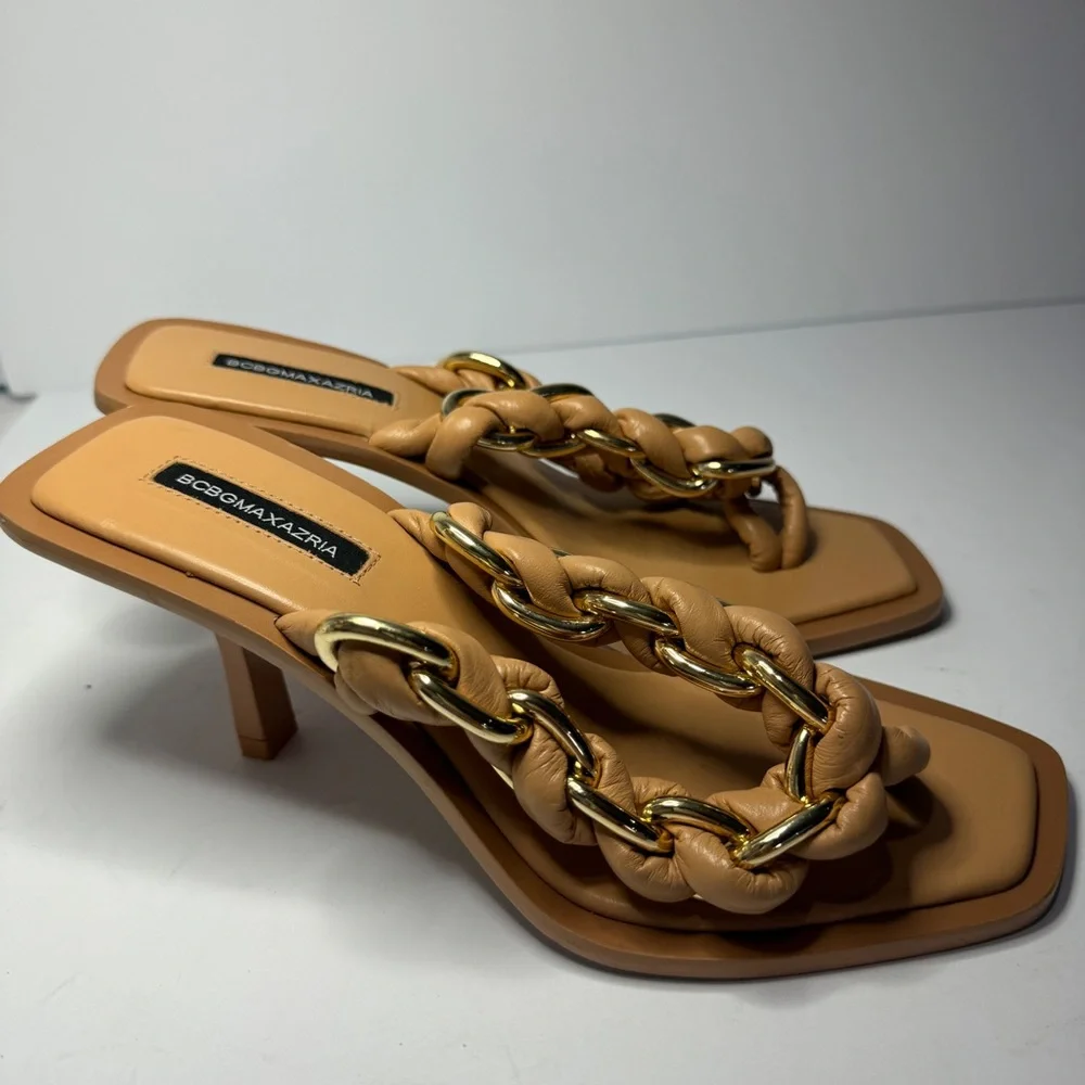 BCBGMAXAZRIA Mistia Braided Chain Heel Sandals in Palomino Sz 6 - Picture 6 of 13